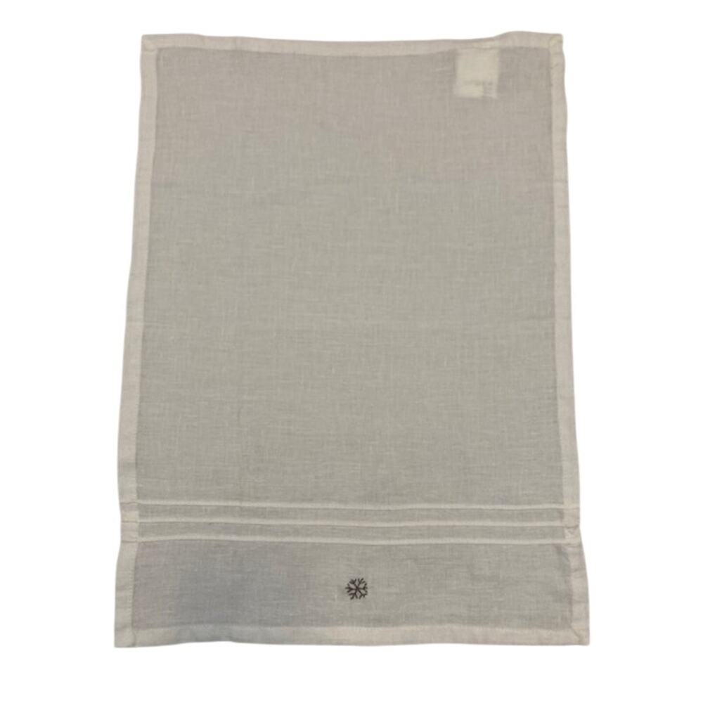 Crate & Barrel-Embroidered White & Natural Linen Guest Towels
